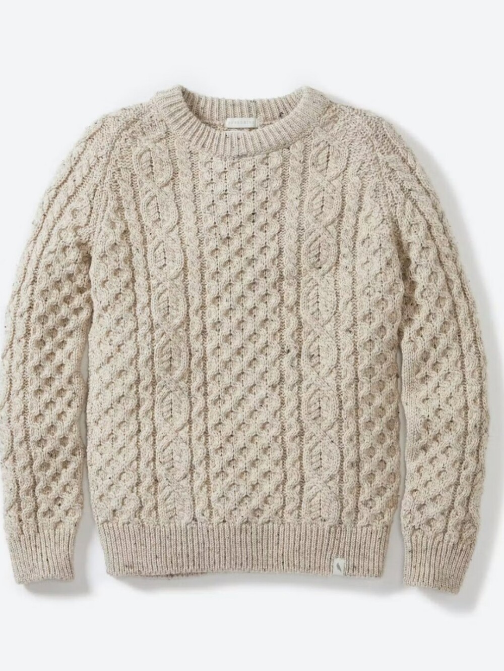 Peregrine Hudson Aran Sweater British Wool Chunky Cable Knit Fisherman Crew